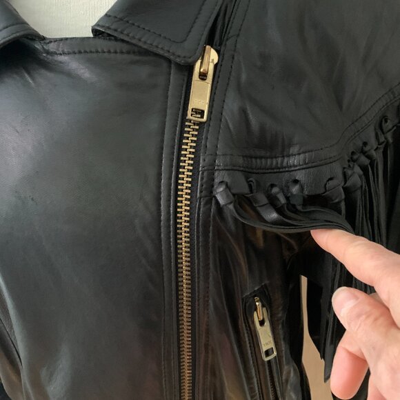Vintage Margaret Godfrey Black Leather Fringe Biker Jacket - Picture 8 of 15